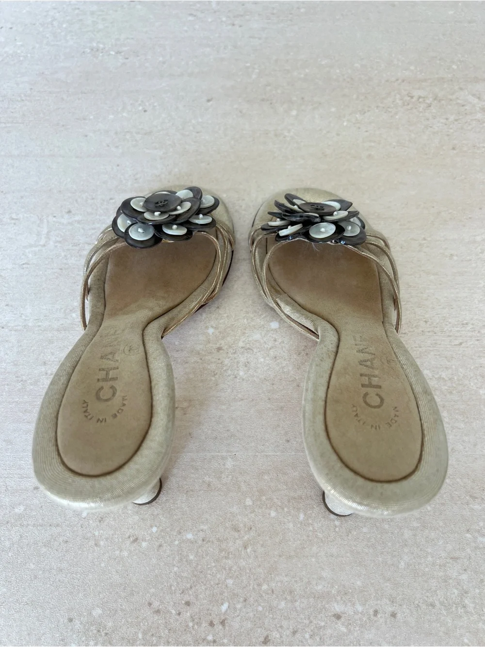 Chanel Vintage Camellia Flower Shell Sandals
